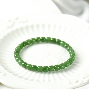 山料和田碧玉老形珠单圈手串