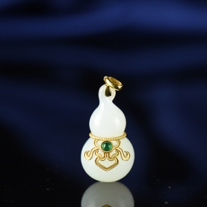 18K山流水料和田白玉福禄吊坠