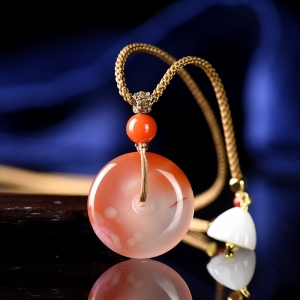 冰飘南红平安扣吊坠