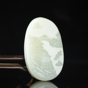 籽料和田白玉山水吊坠