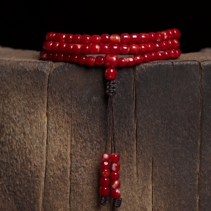 阿卡牛血红珊瑚桶珠多圈手串