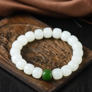 籽料和田白玉老形珠单圈手串