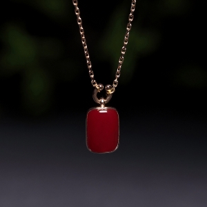 18K阿卡牛血红珊瑚方形项链
