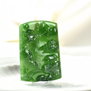 山料和田碧玉山水吊坠