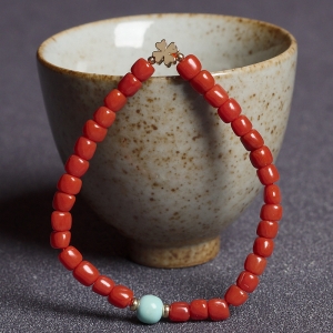 沙丁珊瑚桶珠单圈手串