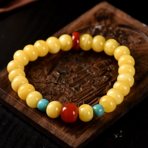 白花蜜蜜蜡算盘珠单圈手串