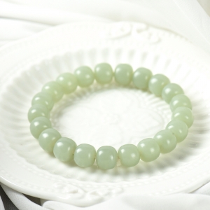 戈壁料和田青白玉老形珠单圈手串