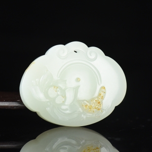 山流水料和田白玉莲花锁吊坠