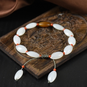 籽料和田白玉有米花手绳