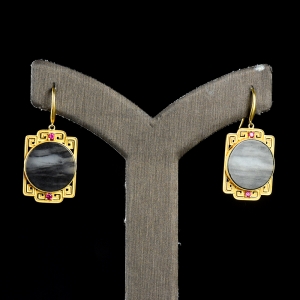 18K籽料和田玉青花耳坠