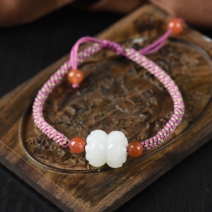 山流水料和田白玉并蒂莲手绳