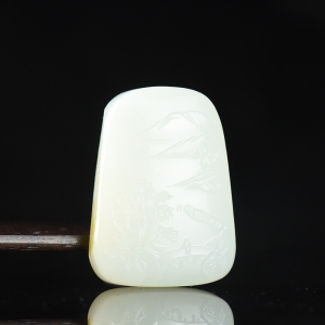 籽料和田白玉山水吊坠