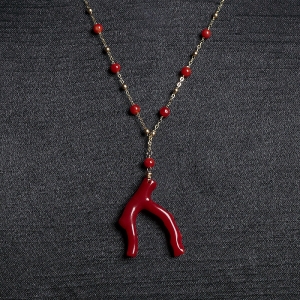 18K阿卡牛血红珊瑚树枝项链