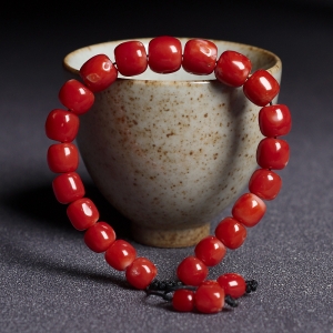 阿卡珊瑚桶珠单圈手串