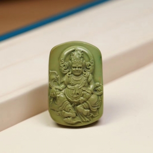 高瓷军绿色绿松石黄财神吊坠