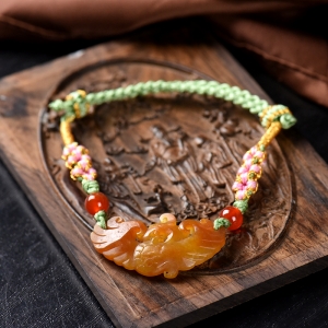 籽料和田玉黄沁凤凰手绳