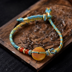 籽料和田白玉平安扣手绳