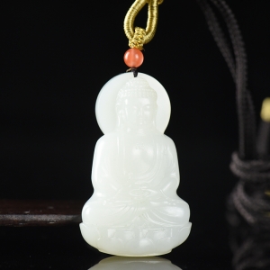 山流水料和田羊脂白玉大日如来吊坠