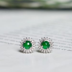 18K冰种翠绿翡翠葫芦耳钉