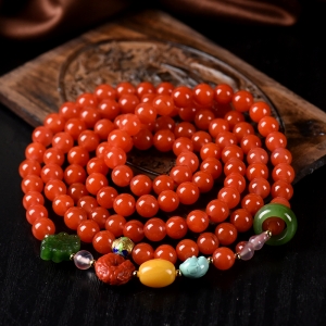 7mm樱桃红南红108佛珠