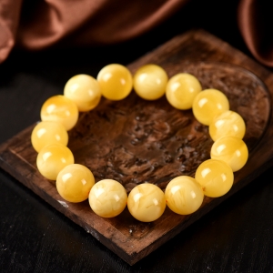 13mm白花蜜鸡油黄蜜蜡单圈手串