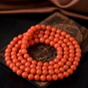6.5mm柿子红南红陨石108佛珠