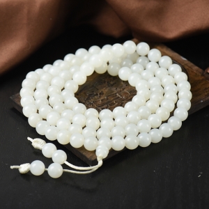 8mm籽料和田白玉108佛珠