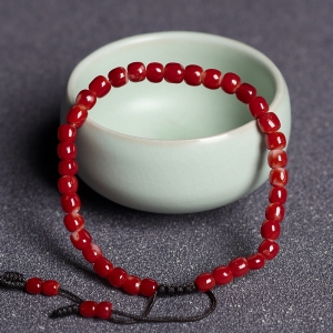 阿卡牛血红珊瑚桶珠单圈手串