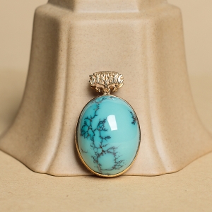 18K高瓷铁线蓝绿绿松石吊坠