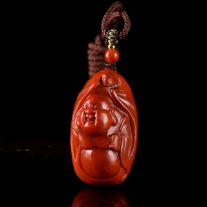 柿子红南红弥勒佛吊坠