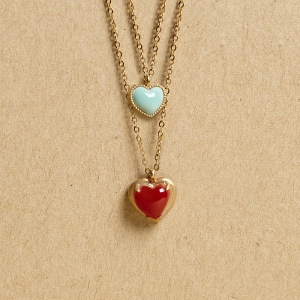 18K阿卡牛血红珊瑚心形项链