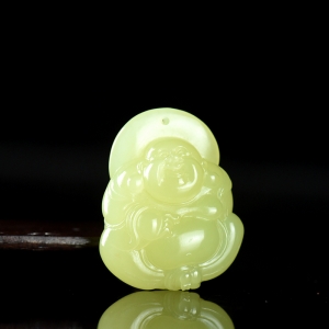 山料和田黄玉弥勒佛吊坠