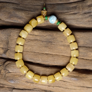 白花蜜蜡桶珠单圈手串