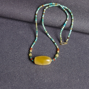 白花蜜蜡桶珠项链