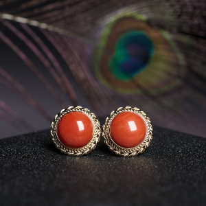 18KMOMO珊瑚圆形耳钉