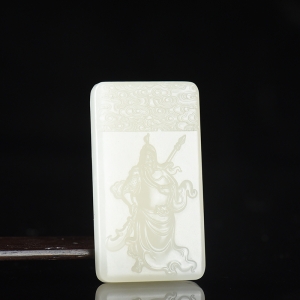 山料和田白玉关公吊坠