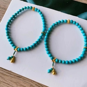 高瓷蓝色绿松石单圈手串