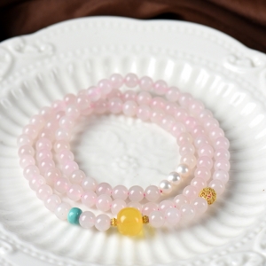 6mm山料和田玉藕粉色多圈手串