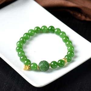 8mm山料和田碧玉单圈手串