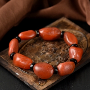 柿子红南红原石单圈手串