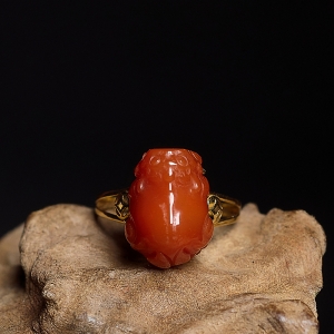 18K樱桃红南红貔貅戒指