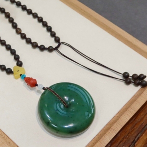 山料和田碧玉平安扣毛衣链