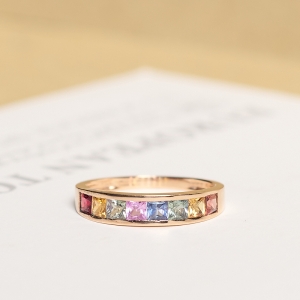 18K彩色蓝宝石方形戒指