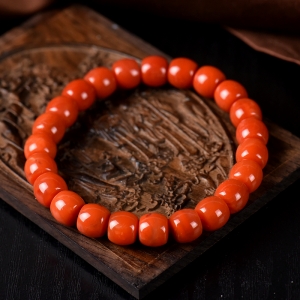 柿子红南红老形珠单圈手串