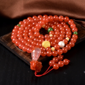 8mm樱桃红南红108佛珠