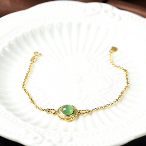 18K山料和田碧玉猫眼手链