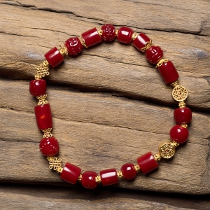 阿卡牛血红珊瑚桶珠单圈手串