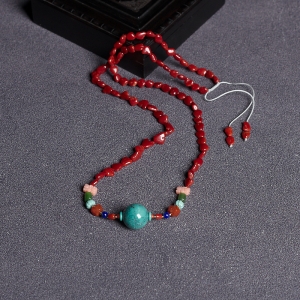 珊瑚绿松石锁骨链