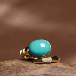 18K高瓷蓝绿绿松石戒指