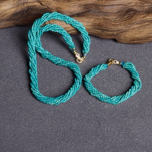 中高瓷铁线蓝绿绿松石项链/手链套装